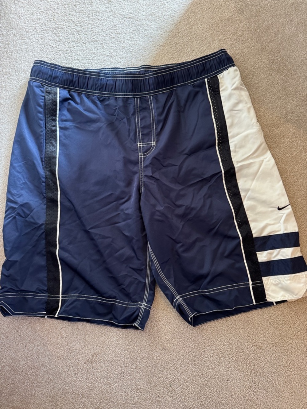 Nike Navy and White Athletic Swim Trunks
